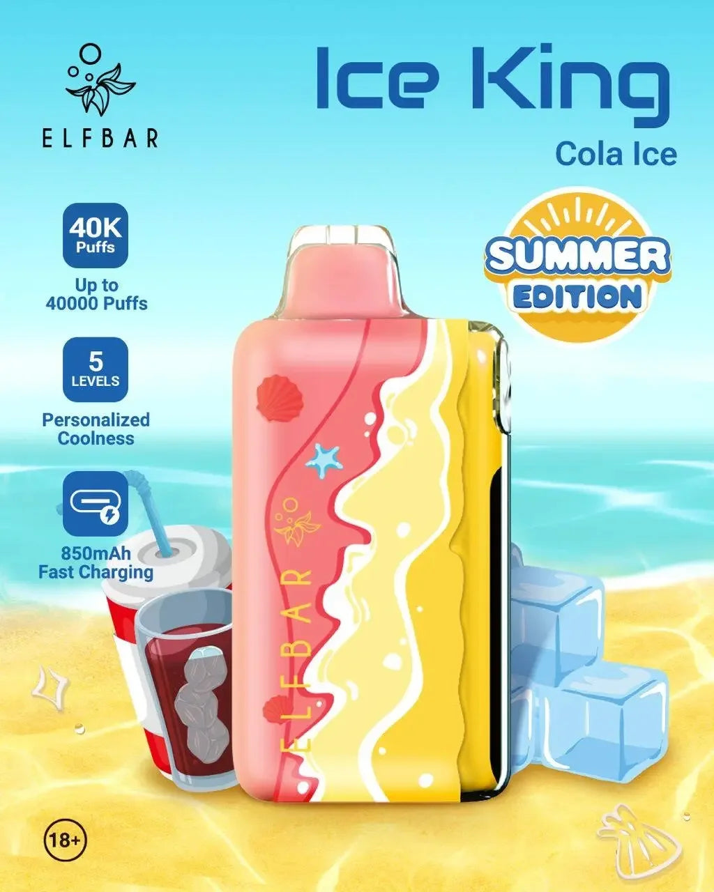 Elfbar Ice King – Summer Edition – Cola Ice – 40K Puffs Vape Shop Kerala Disposable Vape